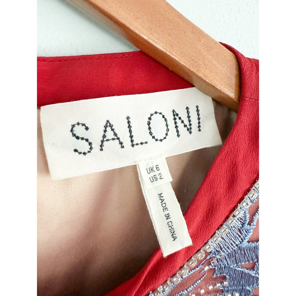 Saloni | Jamie C Embellishment Bows Dress in Blue Carmine | Sz 2 / UK Sz 6 - Picture 6 of 11